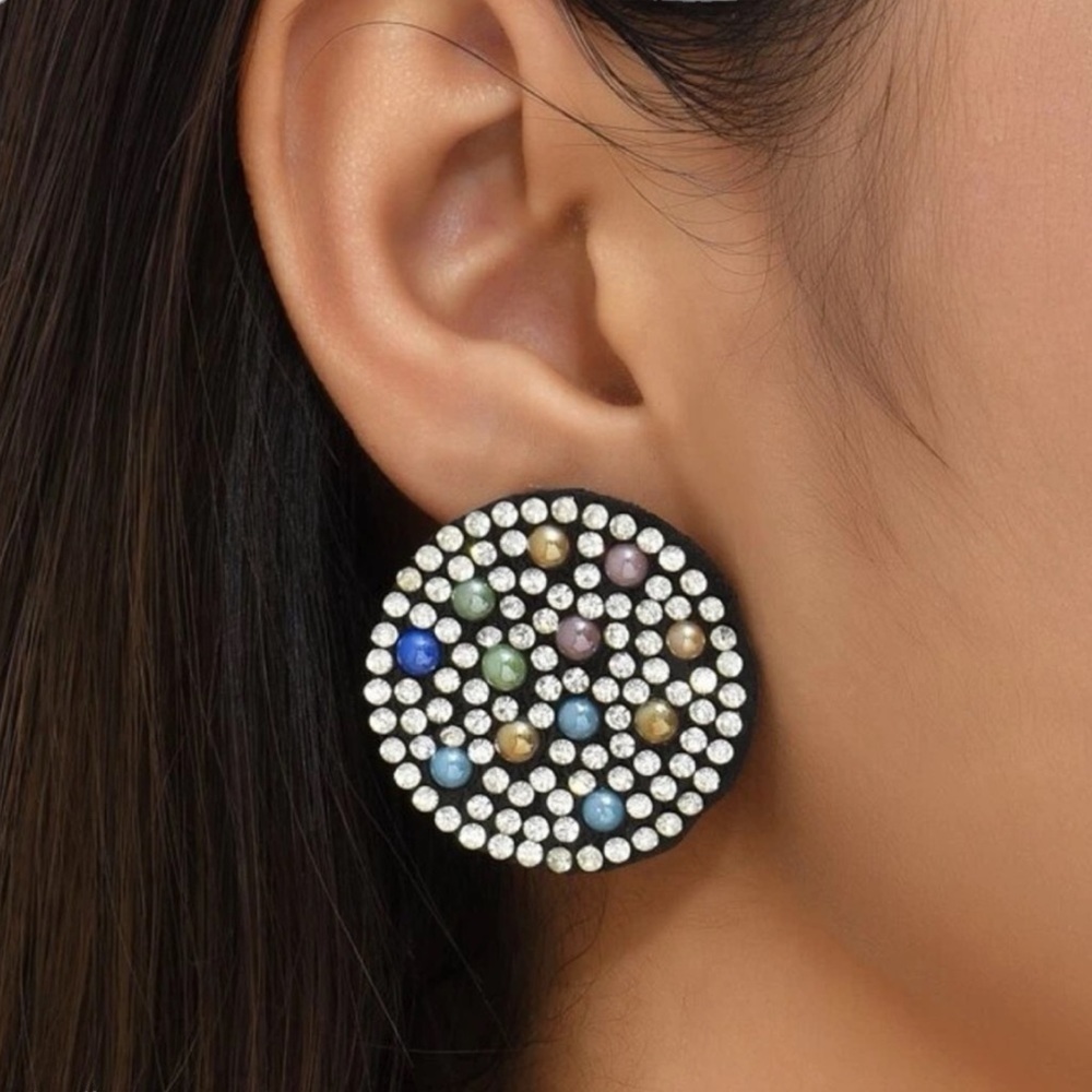 Rhinestone and Beaded Round Lightweight Stud Colorful Earrings (1 pair)